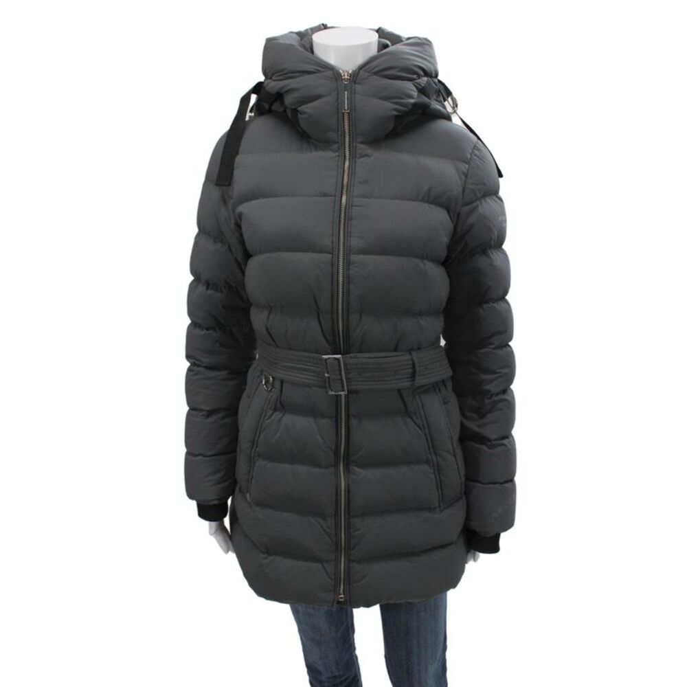 Burberry London Womens Puffer Jacket Quilted Dark Gray Check Zip Size L